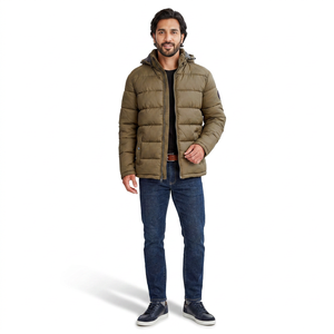 FINER THREADS <b>Men's</b> Unisex High Quality Winter Puffer <b>Jacket</b> Canvas Stand Collar Zipper Front Logo Breathable Quick Dry <b>Long</b> - Product Image 1