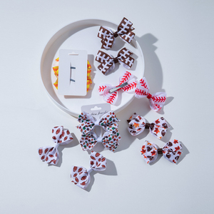 2 cái/thẻ dễ thương <span class=keywords><strong>Ribbon</strong></span> bóng bầu dục tóc Bow Clip Cô Gái cổ vũ bóng chày kẹp tóc trẻ em Phụ kiện tóc - Product Image 3