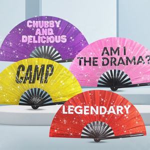 Abanico de mano Clack personalizado al por mayor, plegable, costilla de bambú de 33cm, gran Rave, ventiladores de poliéster, decoración para fiesta de baile - Product Image 2