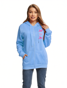 Sudadera con Capucha y Cierre de Cremallera para Mujer, con Diseño de Letras Bordadas, Bolsillos Delanteros, Estilo Casual para Otoño, 100% Algodón, Corte Regular - Product Image 1