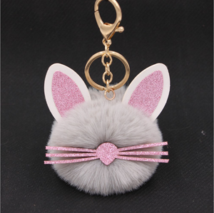 Nouvelle conception En Gros rouge jaune rose Faux Lapin Fourrure bonjour <span class=keywords><strong>kitty</strong></span> chat oreille Boule Porte-clés Porte-clés pour les filles femmes enfants enfants - Product Image 5