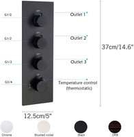 Robinet de douche thermostatique en laiton à 3 sorties et 3 fonctions, avec contrôle de pression équilibrée, finition noir mat