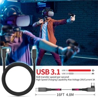 90 degré Angle Droit Nylon Tressé 5Gbps 3A De Charge Type C USB3.1 Gen2 VR Casque Lien Câble Pour Oculus Quête 2 Lien 16FT/5M