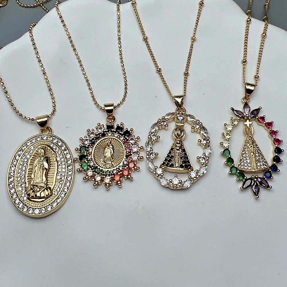Toptan özel dini takı parlak kristal zirkon bakire Guadalupe kolye kolye kadınlar için klasik hediyeler