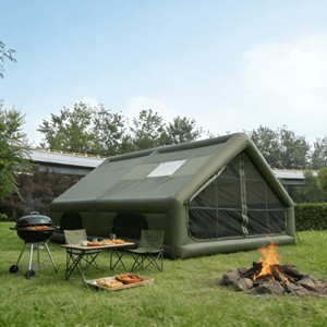 Tente gonflable robuste vert forêt en Oxford 300D imperméable, grande cabane de camping familiale, maison de glamping à installation instantanée - Product Image 3
