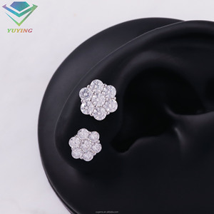 VVS moissanite GRA certificate Flower <b>stud</b> earrings 100% Pass diamond tester Hiphop Gold plated 925 <b>sterling</b> sliver earrings - Product Image 5