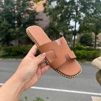 Sandales plates en cuir pour femmes, forme H, artisanat, été, multicolores, décontractées, pour la marche quotidienne en extérieur