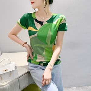 Abbigliamento estivo, nuova moda, t-shirt stampata a maniche corte, maglia base slim fit da donna - Product Image 2