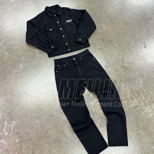 Clothing Manufacturers Custom High Quality Denim Jacket and <b>Jeans</b> Pants 2 Piece Heavyweight Acid Wash Vintage Denim Set Men - Product Image 2