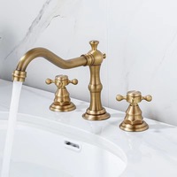Bonne qualité et façonné de laiton antique fait robinet de lavabo de salle de bain double poignées 3 trous robinet de lavabo mitigeur