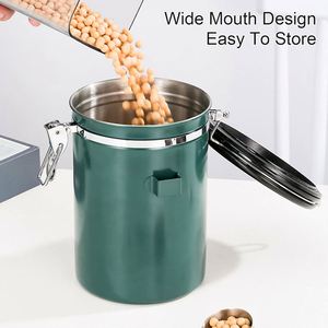 Wholesale Stainless Steel Tea Coffee Sugar <b>Canisters</b> <b>Set</b> Airtight with Valve Presents Acacia Wood Lids Freezer Safe 1L/1.5L/1.8L - Product Image 2
