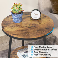Table basse ronde industrielle à deux niveaux Tribesigns, nouveau style, table d'appoint en bois pour salon, meuble en panneaux de bois