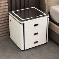 Table de chevet intelligente pour chambre à coucher, avec chargeur sans fil, design moderne et simple, rangement multifonctionnel, bois et verre JUN