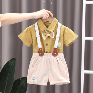 Beyefendi Tarzı Yazlık Takım Elbise Gömlek+Şort Günlük Bebek Erkek Giyim Setleri - Product Image 3