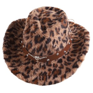 Sombrero Vaquero con Estampado de Leopardo ZhenXi, Talla M56-58cm, Fedora Esponjoso con Banda de Cabeza de Toro, Sombrero Elegante para el Día a Día - Product Image 5