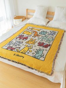 Yellow Graffiti Woven Blanket <strong>Tapestry</strong> Floor Mat Polyester Cotton Yarn Woven Nordic Retro Japanese Ukiyo-e Hanging - Product Image 3