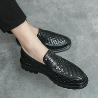 Nouveaux Mocassins Homme Tissés Respirants Rehaussants à Semelles Épaisses en Caoutchouc Amorties pour Été Automne Bureau Mariage