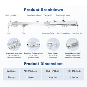 Tringles à rideaux motorisées ARODDY 180-300 cm, rails coulissants automatiques compatibles Alexa <span class=keywords><strong>pour</strong></span> baies vitrées, rails métalliques <span class=keywords><strong>pour</strong></span> rideaux - Product Image 5