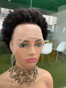 CF82 nero stretto Afro crespo arricciato parrucca piena di pizzo capelli umani indiani per pazienti con Alopecia Pre stile pelle sottile per treccia - Product Image 2