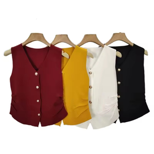 Gifts Wholesale French <b>Women</b> Single Breasted V-Neck Knitted Vest Summer 2026 New Slim Fit Top - Product Image 1