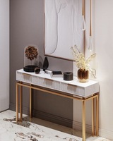 Luxe Métal Art Designer Hôtel Hall En Acier Inoxydable Salon Coin Entrée Table Console En Bois avec Miroir
