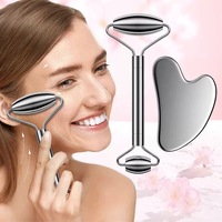 Rouleau de massage facial en acier inoxydable 304, plaque lissante pour le visage, coffret cadeau, bâton de Gua Sha pour le lifting et le raffermissement du visage, pour les yeux et le corps