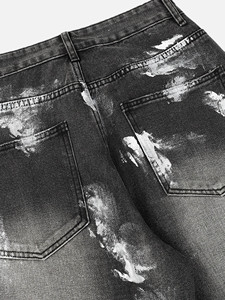 Jean en denim noir délavé à jambe large pour homme, style vintage streetwear, déchiré, service OEM - Product Image 4