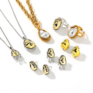 Ensemble de bijoux en acier inoxydable, pendentif en forme de goutte d'eau, collier, boucles d'oreilles, bagues pour femmes, bijoux à la mode, Style européen - Product Image 5