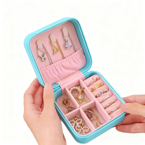 Estuche de Viaje para Joyas, Organizador de Anillos, Caja de Regalo Cuadrada, Diseño Sólido, Bolsa de Cuero con Cremallera, a la Moda, para el Día de San Valentín - Product Image 2