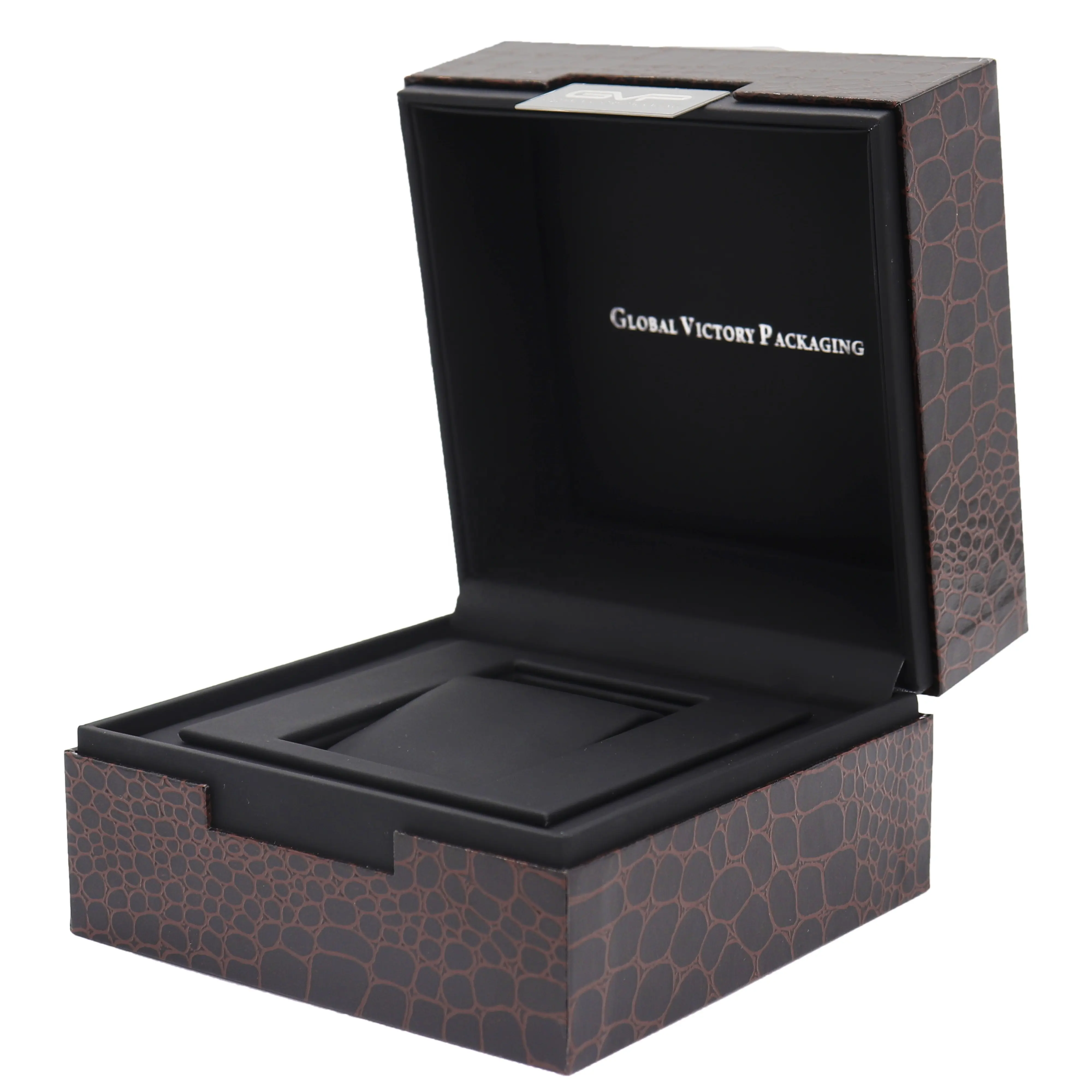 Caixa de relógio de couro estampada, joias de couro com modelo de jacaré falso personalizado