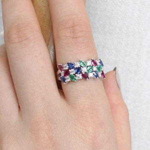 Anello Elegante con Zirconi Marquise Colorati a Tre File, Gioiello Moderno per Uso Quotidiano Femminile - Product Image 3