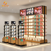Étagère de présentation de parfums en bois avec boîte à lumière LED, design durable pour les rayonnages de magasins de cosmétiques, conçue pour les commerces de détail