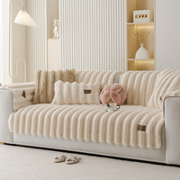 Coussin de canapé en fourrure de lapin à rayures verticales, luxe léger toutes saisons, couleur unie, antidérapant, épais et chaud, couverture de canapé en peluche
