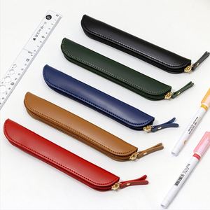 Estuche Delgado de Cuero PU con Cierre, Bolsa para Lápices, Porta Artículos de Papelería Portátil para Bolígrafos, Stylus, Útiles Escolares y de Oficina - Product Image 1