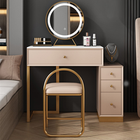 Ensemble table de toilette en bois personnalisée de haute qualité Table de courtoisie de maquillage moderne à LED avec tiroirs intelligents Mobilier de chambre à coucher de luxe léger