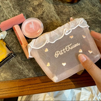 Sac bandoulière en maille à volants pour fille, broderie cœur, transparent, portable, mignon, pochette tactile pour maquillage, rangement pour mouchoirs, réglable, tendance