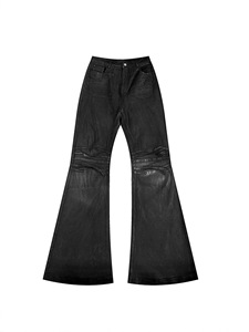 Men's Waxed Denim Flared Jeans Distressed Knee Ruched Wide-Leg <strong>Pants</strong> with High-Shine Finish Sehe Fashion - Product Image 2