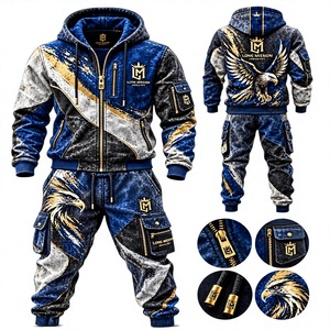 Survêtement à capuche pour homme Long Mission, manches longues, imprimé animal, streetwear, fermeture à cordon, coupe régulière, vêtements d'hiver, 100% coton - Product Image 1