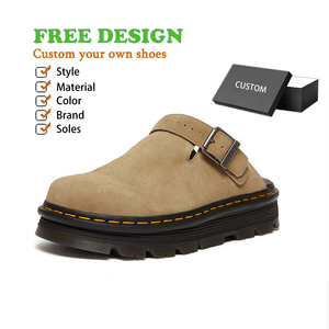 Nouveautés Mozhixi, acceptent la personnalisation du design et du logo, mules à semelle épaisse en daim, pantoufles en cuir pour hommes et femmes - Product Image 1