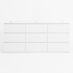 Cassettiera Moderna Bianca Opaca in Legno a 9 Cassetti Senza Maniglie per Camera da Letto, Soggiorno e Corridoio - Product Image 1