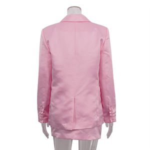 双排扣时尚办公正装粉色绸缎女装套装套装两件套西装外套迷你裙套装女 - Product Image 5
