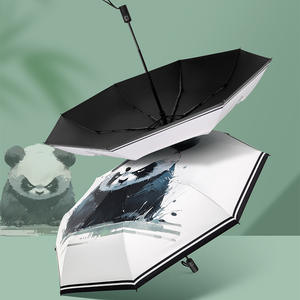 Parapluie automatique de style chinois Panda, petit ours, garçons, protection solaire, anti-UV, colle noire, pliable, double usage, soleil et pluie - Product Image 3