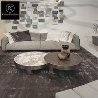 Ensemble de deux tables basses de luxe avec cadre en acier inoxydable doré dessus en marbre Mobilier de table centrale de salon moderne