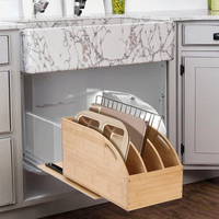 Étagères de rangement de cuisine modernes en bambou personnalisées, organisateur coulissant sur pied avec séparateurs pour plateaux, planches à découper, plaques de cuisson et casseroles
