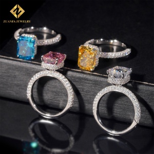 Bague de fiançailles en argent sterling 925 avec diamant taille radiant 10,5*8 mm, bijoux fantaisie, zircon cubique coloré 5A, bague de mariage glacée - Product Image 3