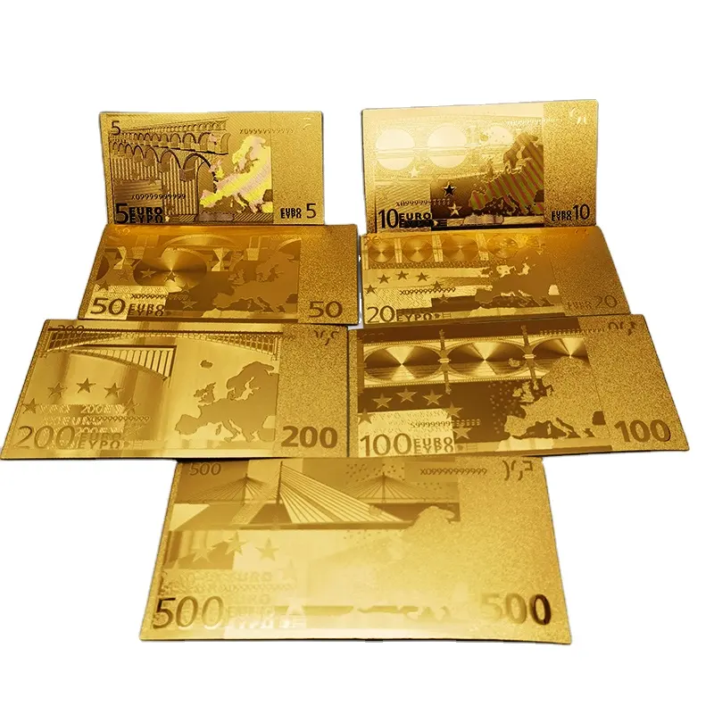 Aangepaste Valuta Euro Goudfolie Bankbiljet Plastic Riem Kleurendruk 24K Goudfolie Bankbiljet Euro Bankbiljet Kantoor Display