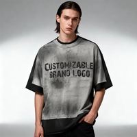T-shirts en coton streetwear personnalisés délavés, coupe vintage courte, double col, surdimensionnés, à manches courtes et coupe carrée pour hommes