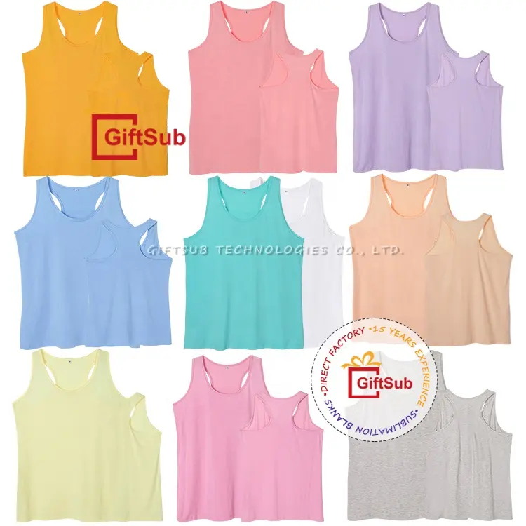 Hoge Kwaliteit Sublimatie Polyester Tank Top Amerikaanse Maat Effen Pastel Kleur Racer Scrunch Back Vrouwen Lady Tank Top