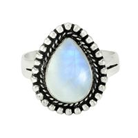 Bague de luxe en argent sterling 925 avec pierre de lune en forme de poire, couleur arc-en-ciel brillante, cadeau unisexe raffiné, style bohème