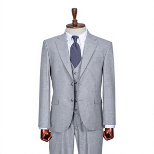 Costume d'affaires gris clair pour homme, simple boutonnage, col à revers, coupe droite, infroissable, mélange de laine, tenue formelle - Product Image 1